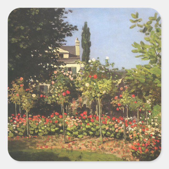 Sticker Carré Jardin fleuri à Sainte Adresse par Claude Monet (Devant)