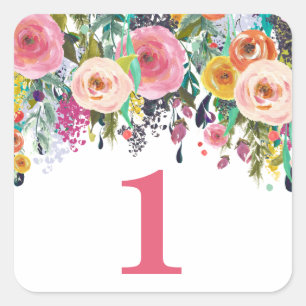Sticker Carré Jardin floral peint Numéro fête d'anniversaire