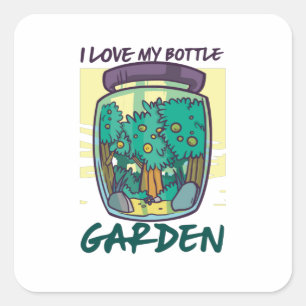 Sticker Carré Jardin - J'aime mon jardin en bouteille