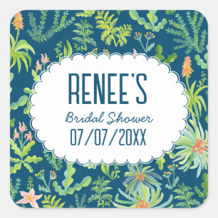 Sticker Carré Jardin Jungle Aquarelle PERSONNALISÉE pour la Mari