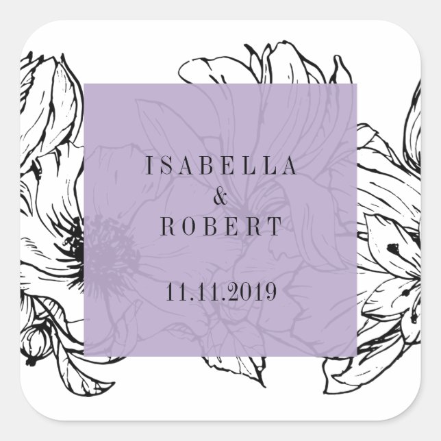 Sticker Carré Jardin moderne | Lavande | mariage floral (Devant)