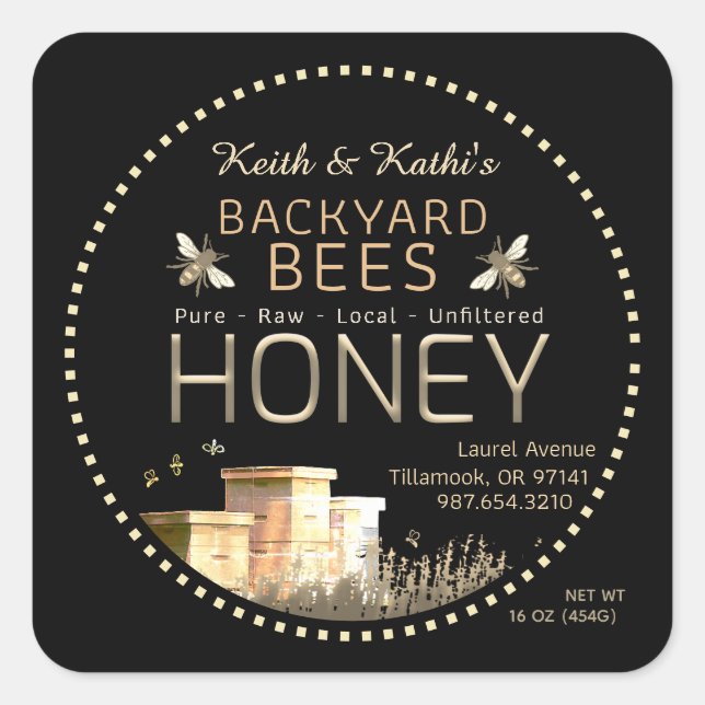 Sticker Carré Jardin ruches d'abeilles et petites abeilles sur n (Devant)