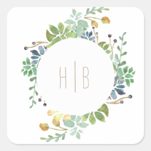 Sticker Carré Jardin Succulent Aquarelle initiale