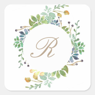 Sticker Carré Jardin Succulent   Aquarelle initiale