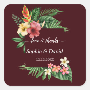 Sticker Carré Jardin Tropical Luxuriant Fleurs Mariage Bourgogne