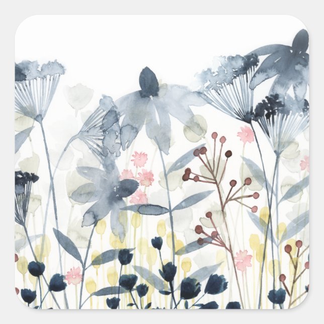 Sticker Carré Jardins stratifiés - Fleurs aquarelles (Devant)