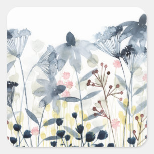 Sticker Carré Jardins stratifiés - Fleurs aquarelles