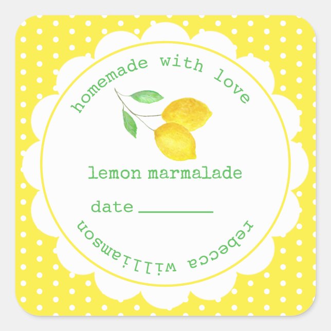 Sticker Carré Jarre de Marmalade de Citron maison personnalisée (Devant)