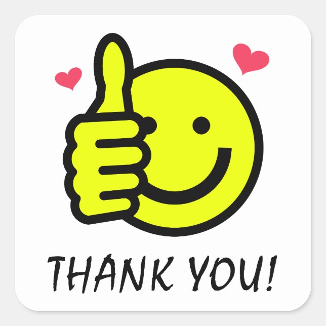 Sticker Carré Jaune Jaune Joyeux Sourire Merci (Devant)
