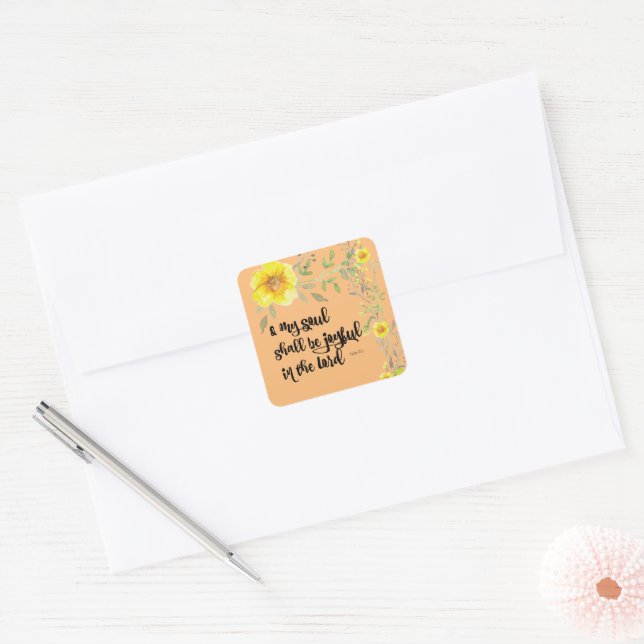 Sticker Carré Jaune Joie Florale Bible Verse (Enveloppe)