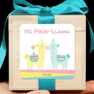 Sticker Carré Jaunes aqua lamas s'embrassant école de nom mignon
