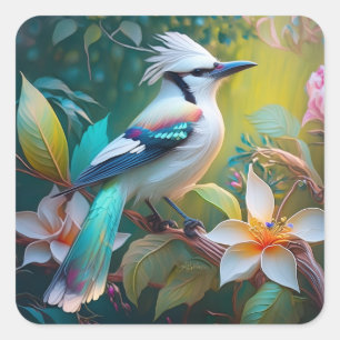 Sticker Carré Jay à ailes Turquoises en berceau