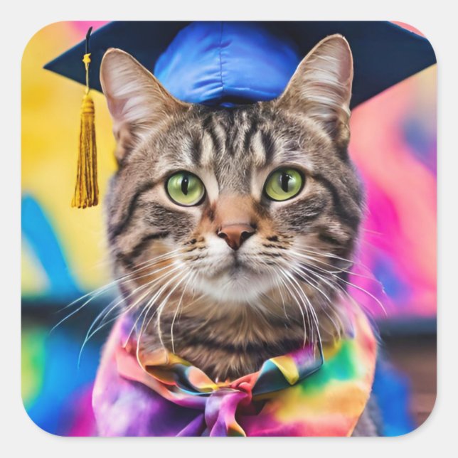 Sticker Carré Jazzy Kitty grand casquette (Devant)