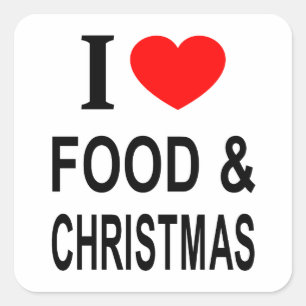 STICKER CARRÉ JE ❤️ ALIMENTATION ET NOËL J'AIME LA NOURRITURE ET