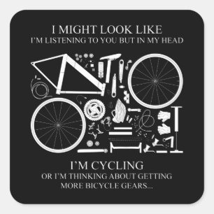 Sticker Carré Je fais du vélo ou je pense à des cadeaux pour les