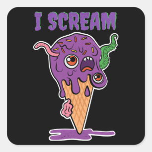 Sticker Carré Je hurle Glace Cream Funny Halloween Kids Kawaii