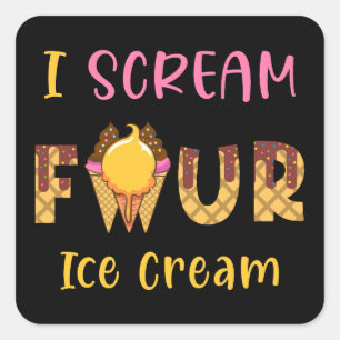 Sticker Carré Je hurle Quatre Crème de glace Enfants Garçon Fill