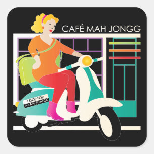 Sticker Carré Je m'arrête pour Mah Jongg Scooter