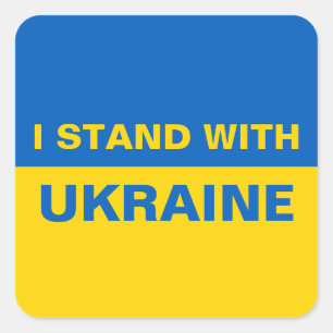 Sticker Carré Je me tiens avec l'Ukraine Pavillon ukrainien Clas