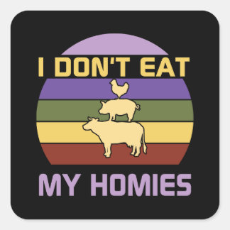 Sticker Carré Je ne mange pas mes amis végétaliens