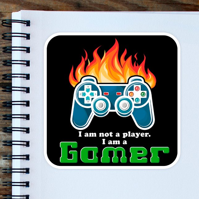 Sticker Carré Je ne suis pas un joueur cool noir joystick modern (Créateur téléchargé)