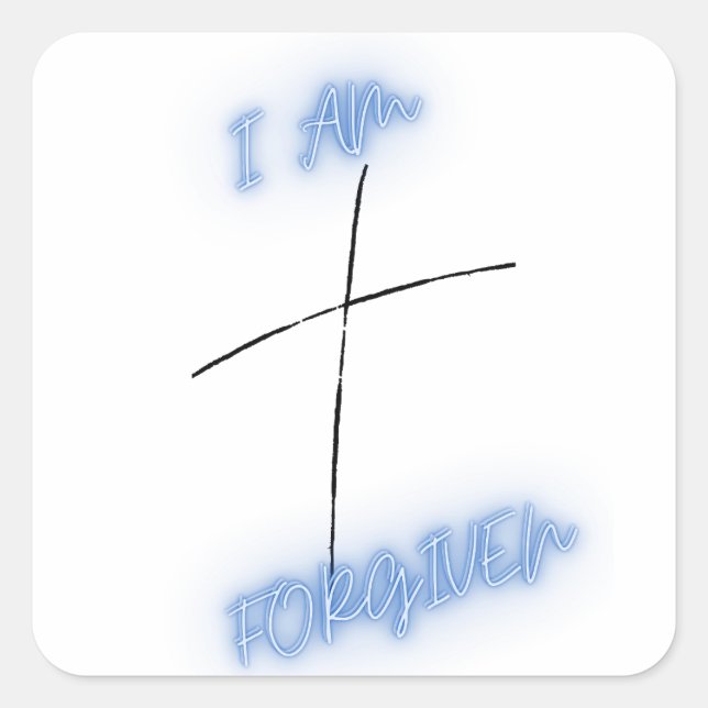 Sticker Carré Je suis pardonné Croix Bleue (Devant)
