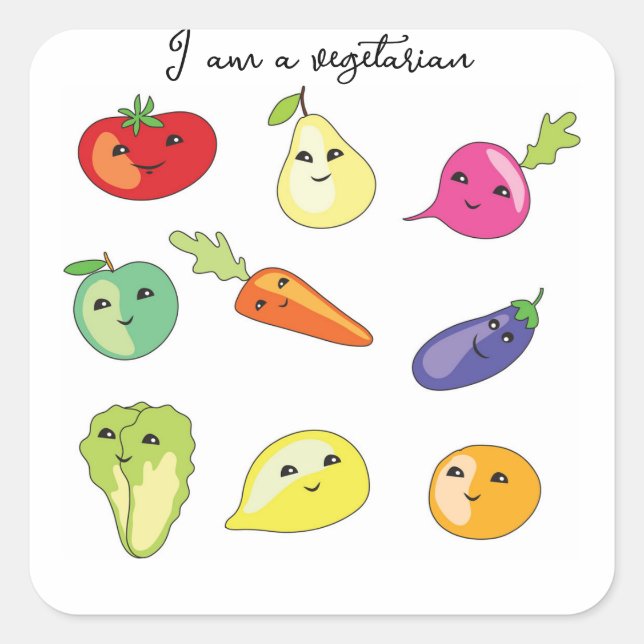 Sticker Carré Je suis végétarien (Devant)