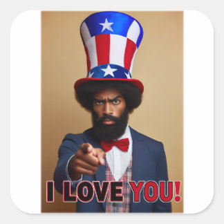 Sticker Carré Je T'Aime ! - Carte postale Oncle Sam