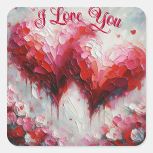 Sticker Carré Je T'Aime Deux Coeurs Abstraits Peindre Valentine