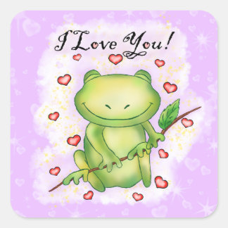 Sticker Carré "Je t'aime" Grenouille Heureuse Sainte-Valentin |