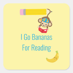 Sticker Carré Je vais bananes pour lire le singe intelligent