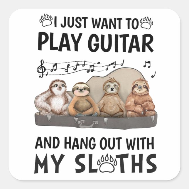 Sticker Carré Je Veux Juste Jouer Guitare Chemise Mignonne Humou (Devant)
