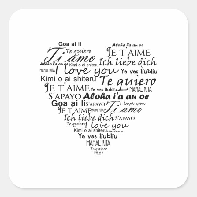 Sticker Carré Je vous aime dans d'autres langues 5 (Devant)