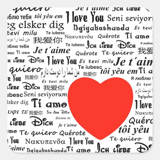 Sticker Carré Je vous aime dans différentes langues (Devant)