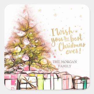 Sticker Carré Je vous souhaite le meilleur Noël qui soit, sapin