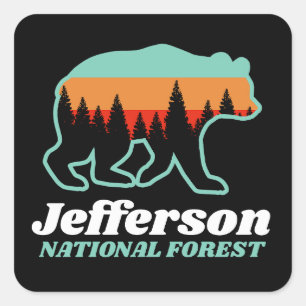 Sticker Carré Jefferson National Forest Virginia VA Bear Retro