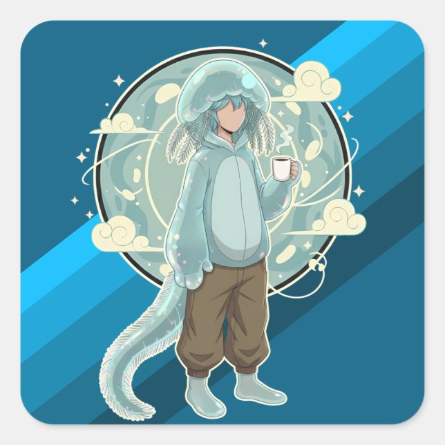 Sticker Carré Jellyfish Boy Anime Coffee Art (Devant)