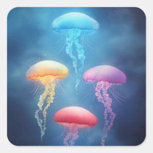 Sticker Carré Jellyfish dansant coloré