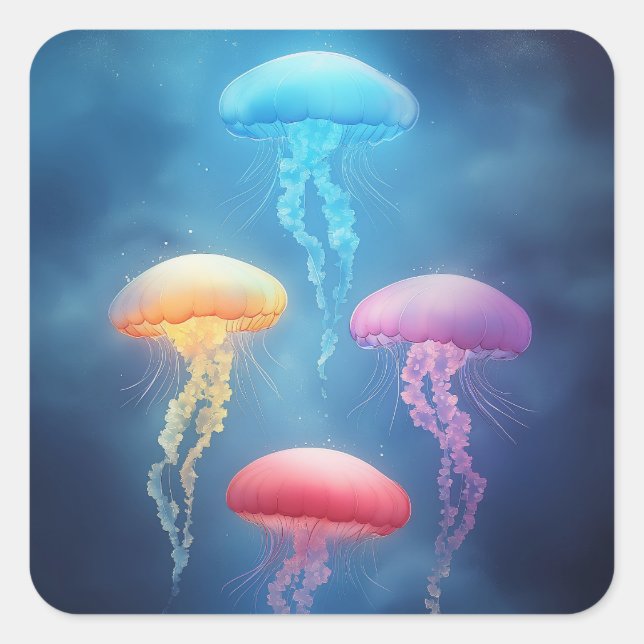 Sticker Carré Jellyfish dansant coloré (Devant)