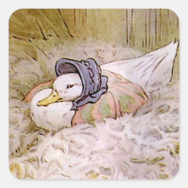 Sticker Carré Jemima Puddle-Duck Hatching Her Oeufs par Beatrix  (Devant)