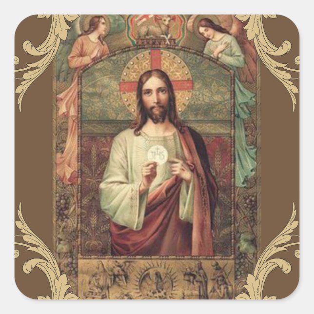 Sticker Carré Jésus Anges Eucharistie Première communion sainte (Devant)