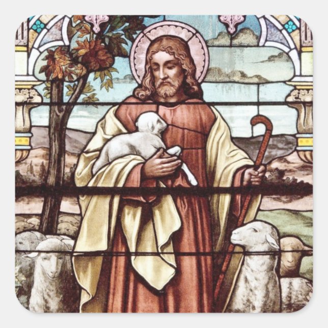 Sticker Carré Jésus avec son mouton (Devant)