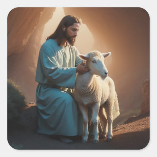 Sticker Carré Jésus Christ avec agneau