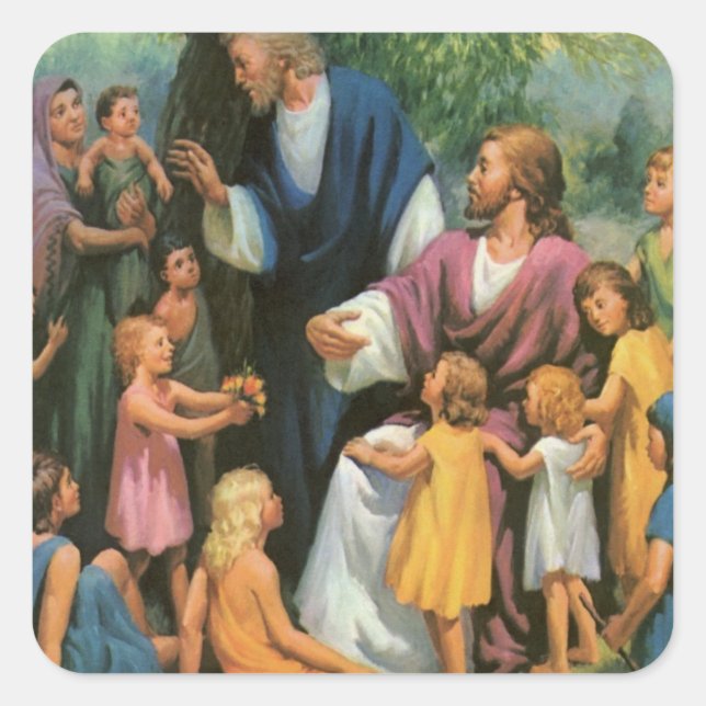Sticker Carré Jésus-Christ Bénédiction des enfants, Religion Vin (Devant)