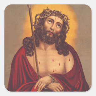 Sticker Carré Jésus Couronné d'Épines Art Sombre