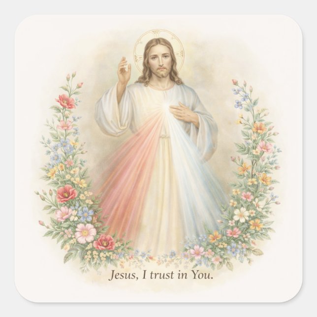 Sticker Carré Jesus Divine Mercy First Holy Communion (Devant)
