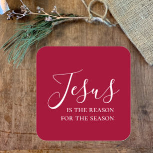 Sticker Carré Jésus est la raison de la saison Noël rouge