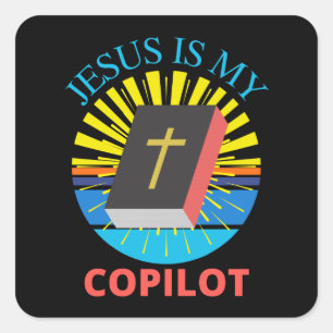STICKER CARRÉ JÉSUS EST MON COPILOTE