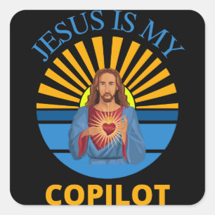 STICKER CARRÉ JÉSUS EST MON COPILOTE