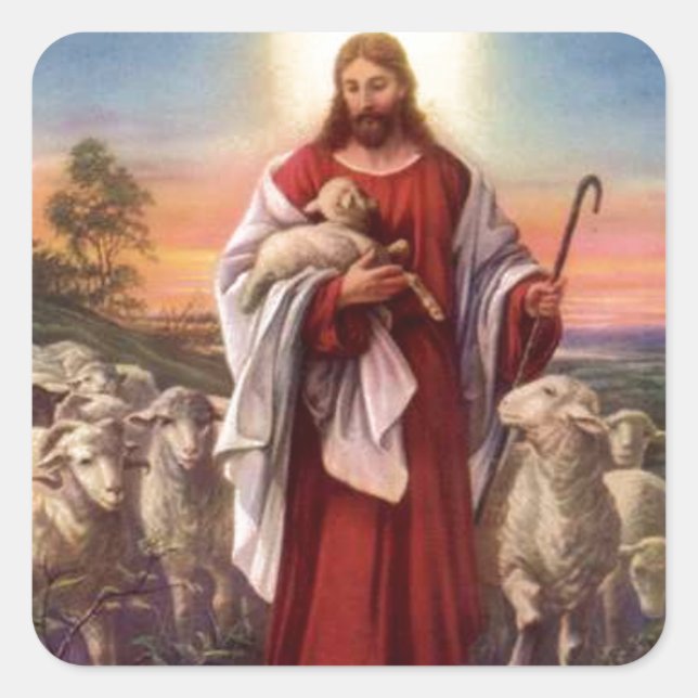 Sticker Carré Jésus et agneaux (Devant)